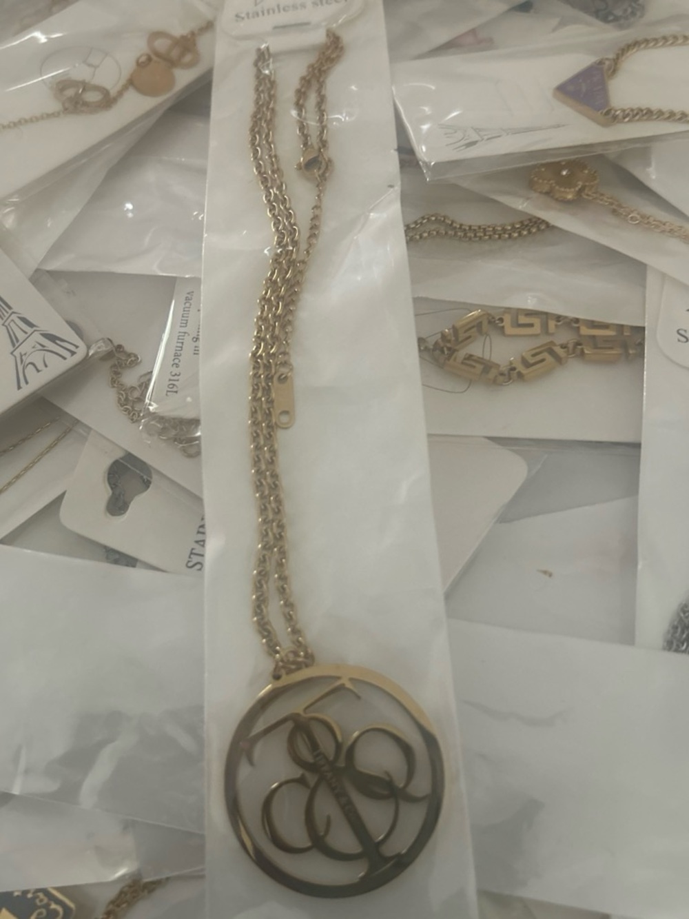 Gold Round Monogram Pendant Necklace